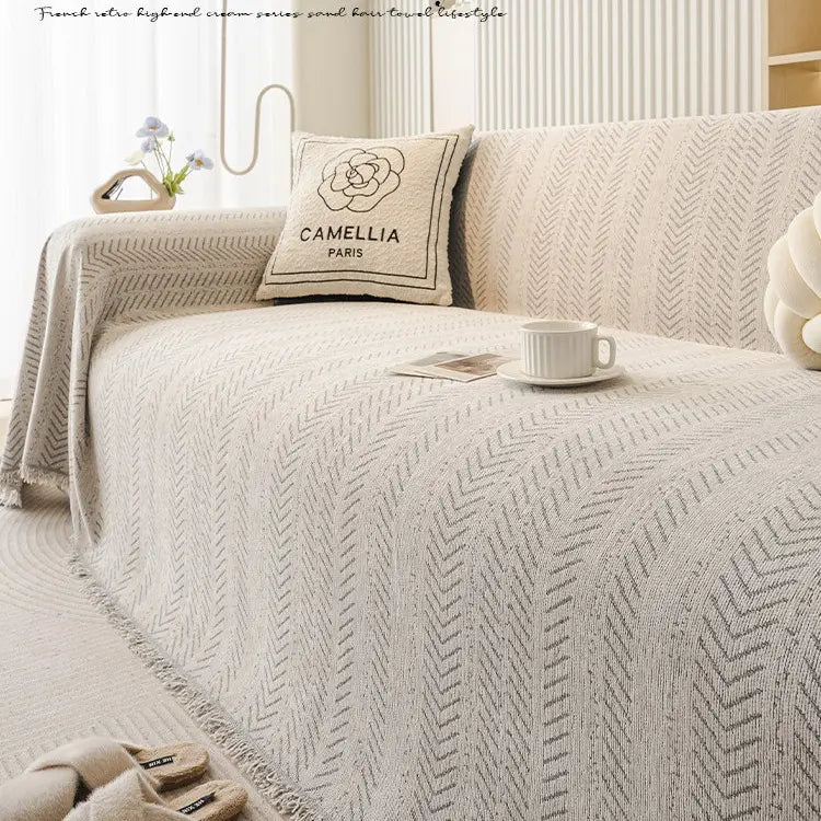 Universal Chenille Sofa Cover with Fishbone Pattern