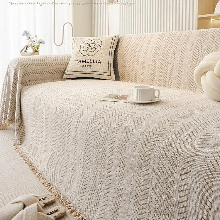 Universal Chenille Sofa Cover with Fishbone Pattern