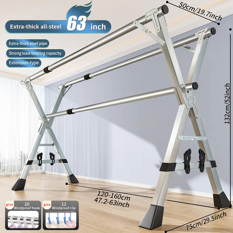 Foldable Stainless Steel Clothes Drying Rack with Wheels
