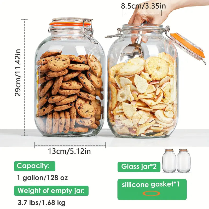 4-Pack 1 Gallon Wide Mouth Glass Storage Jars with Airtight Lids