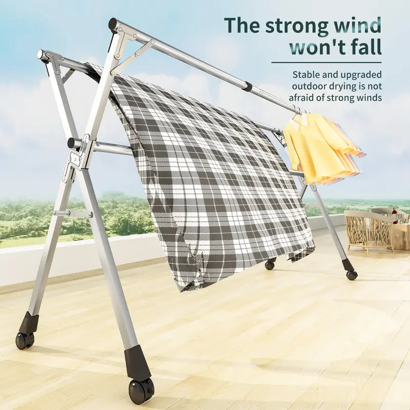 Foldable Stainless Steel Clothes Drying Rack with Wheels