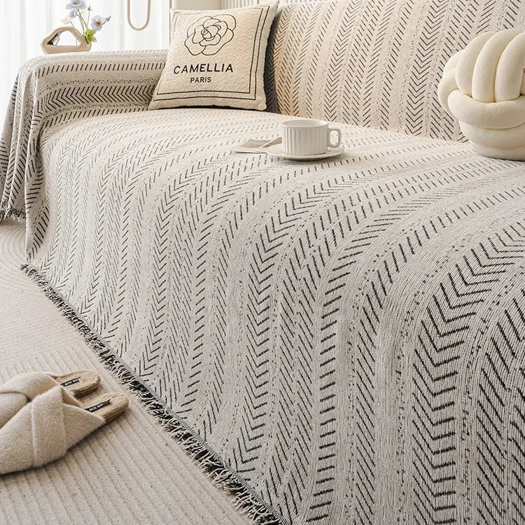 Universal Chenille Sofa Cover with Fishbone Pattern