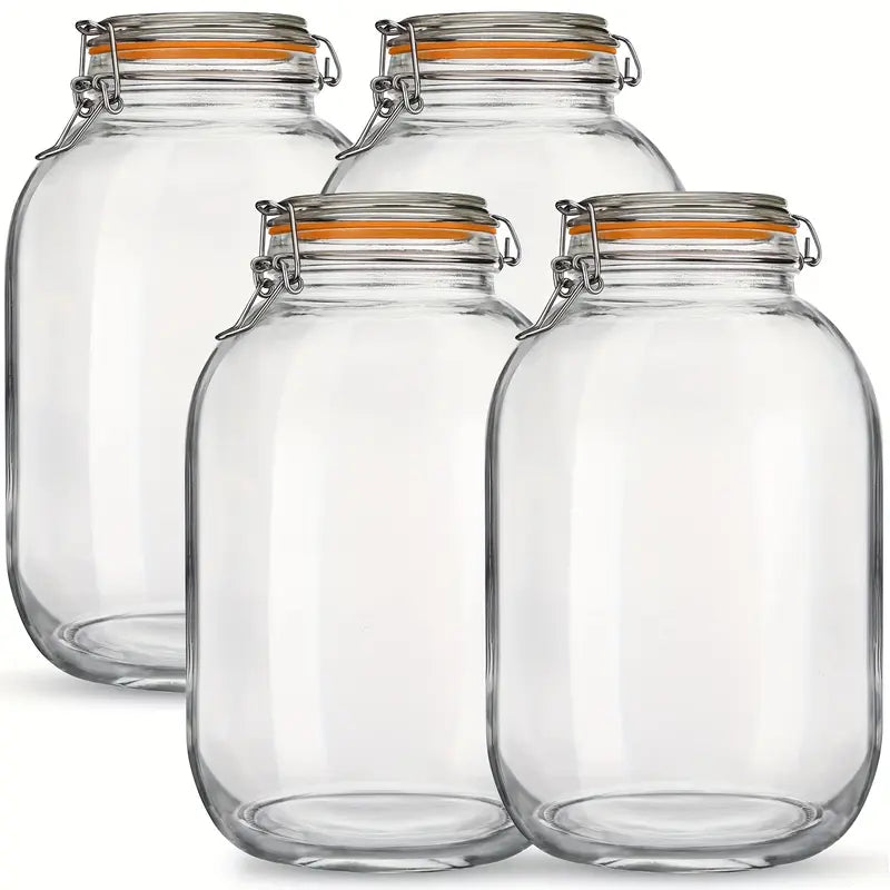 4-Pack 1 Gallon Wide Mouth Glass Storage Jars with Airtight Lids