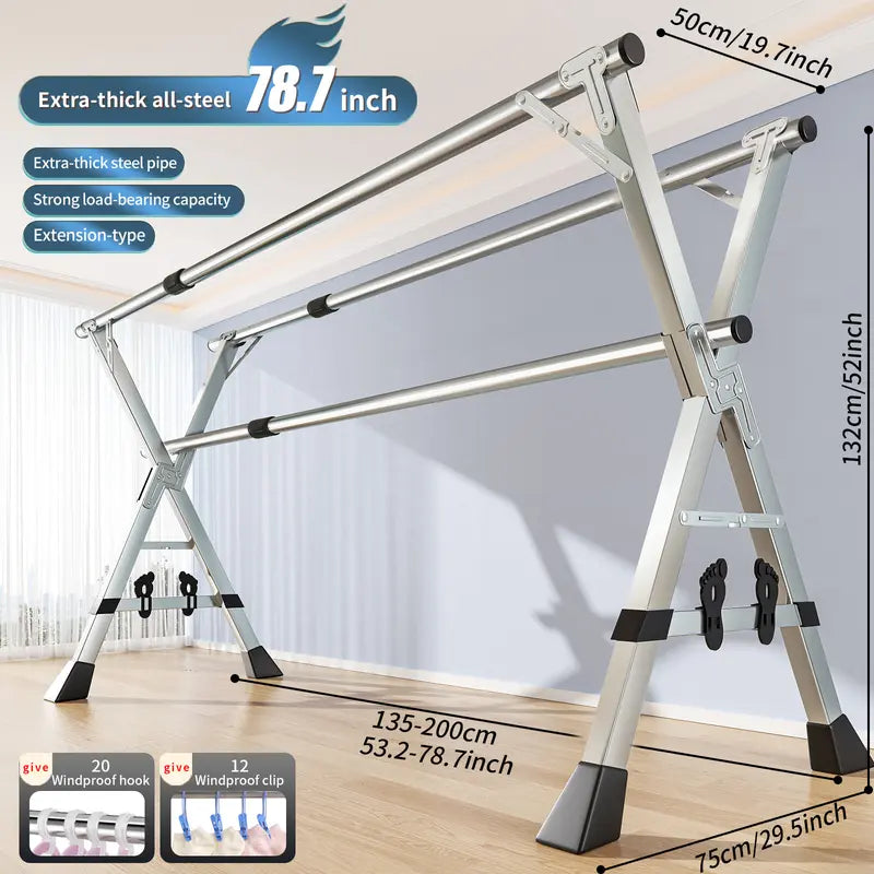 Foldable Stainless Steel Clothes Drying Rack with Wheels