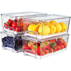 Clear Stackable Fridge Drawer Organizer Bins, 4-Pack