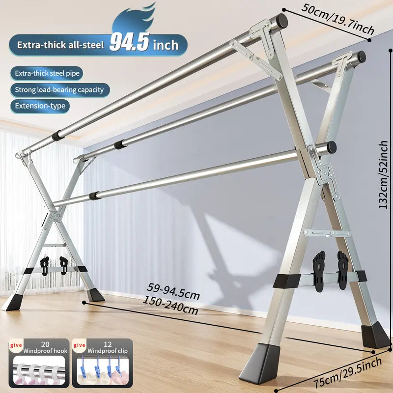 Foldable Stainless Steel Clothes Drying Rack with Wheels