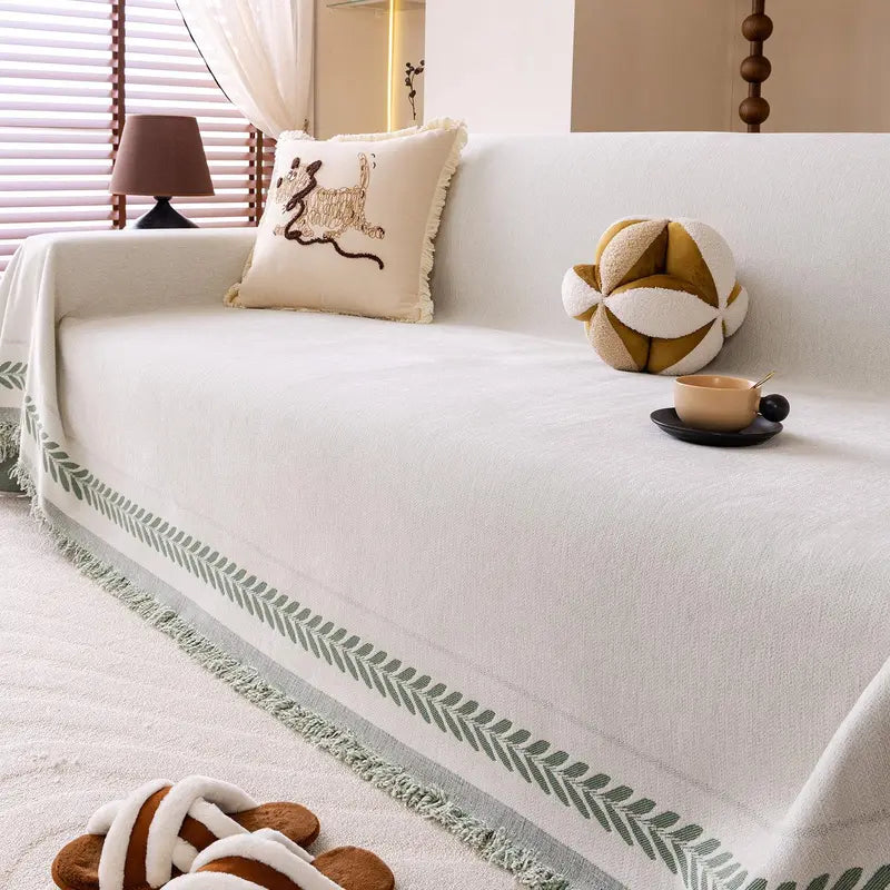 Universal Chenille Sofa Cover with Fishbone Pattern