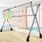 Foldable Stainless Steel Clothes Drying Rack with Wheels
