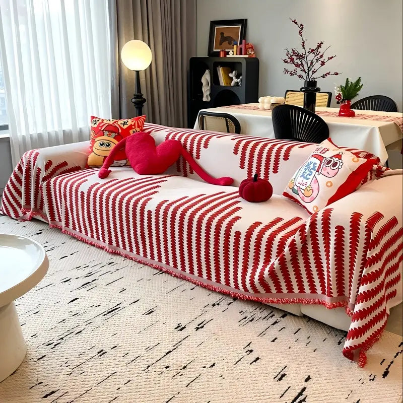 Universal Chenille Sofa Cover with Fishbone Pattern