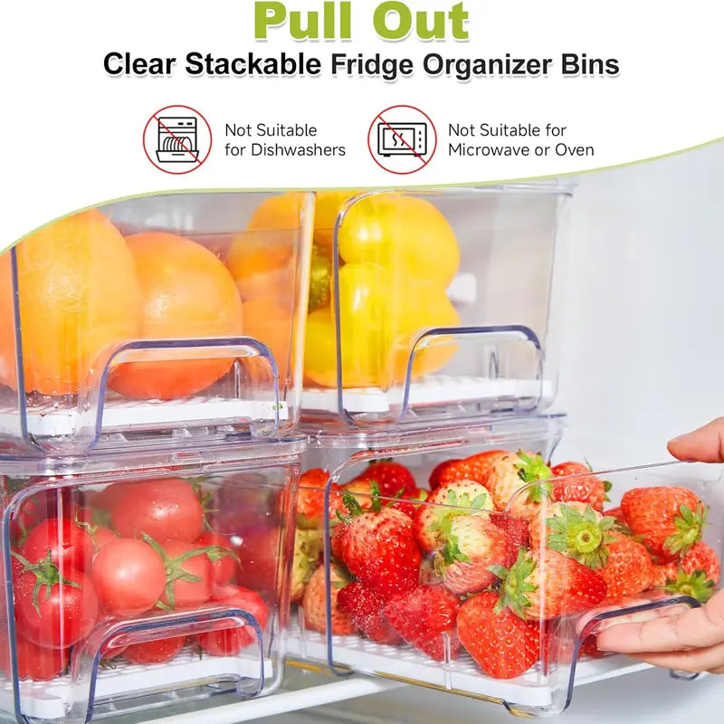 Clear Stackable Fridge Drawer Organizer Bins, 4-Pack