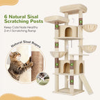 F76 76-in Freestanding Cat Tree for Large Cats, Beige