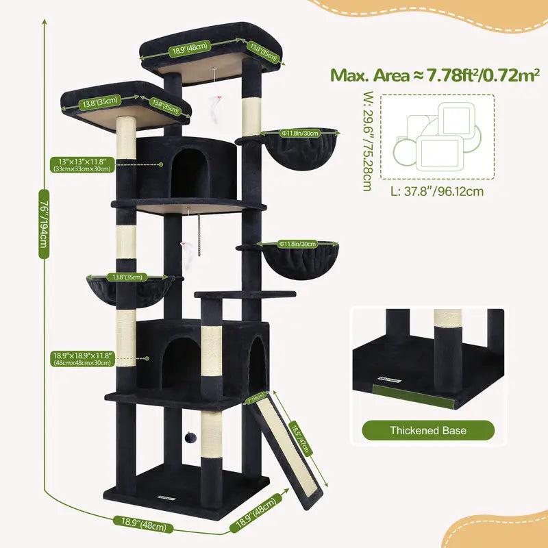 F76 76-in Freestanding Cat Tree for Large Cats, Beige