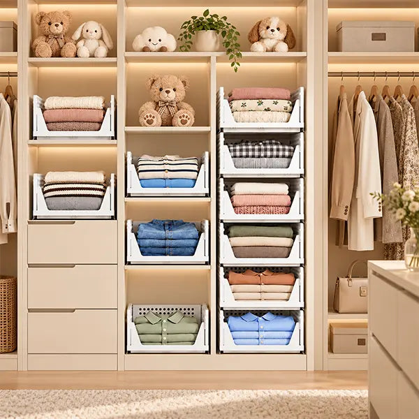 White 5–10-Pack Stackable Closet Storage Baskets for Space Saving