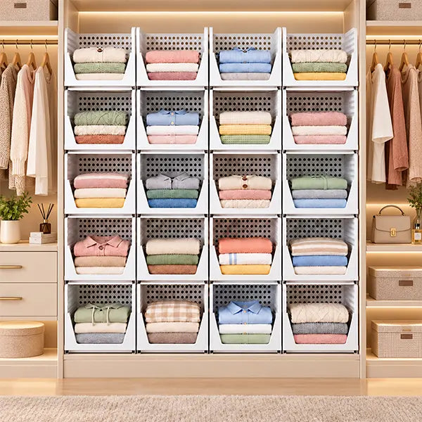 White 5–10-Pack Stackable Closet Storage Baskets for Space Saving