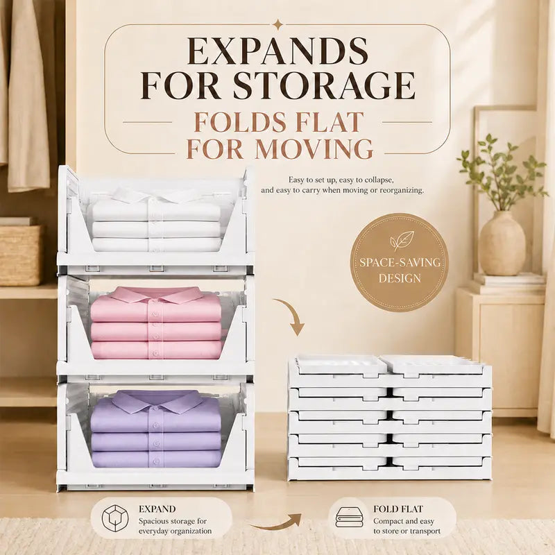 White 5–10-Pack Stackable Closet Storage Baskets for Space Saving