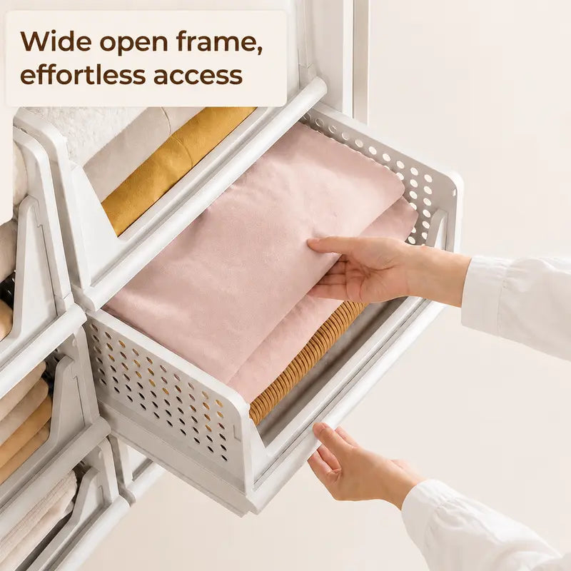 White 5–10-Pack Stackable Closet Storage Baskets for Space Saving