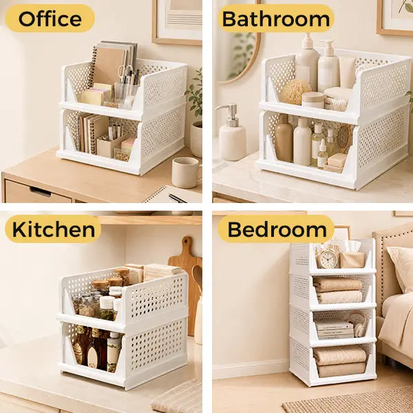 White 5–10-Pack Stackable Closet Storage Baskets for Space Saving