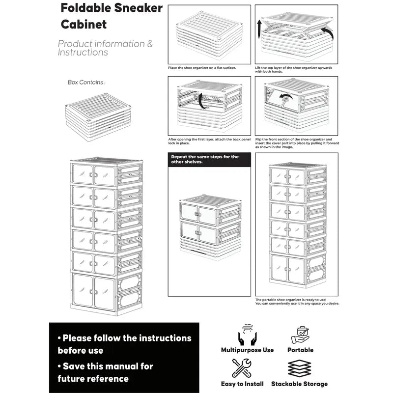 folding shoe rack, 9-layer plastic cabinet