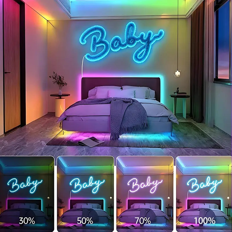 Smart RGB+IC LED Plush USB Neon Light Strip with Remote & App