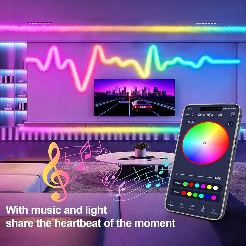 Smart RGB+IC LED Plush USB Neon Light Strip with Remote & App