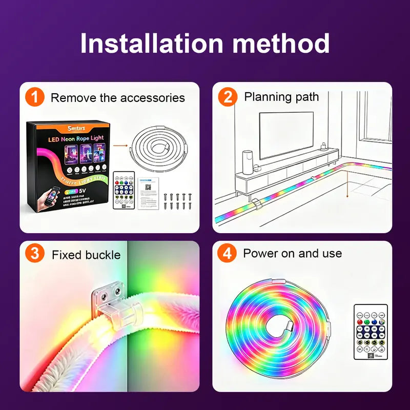 Smart RGB+IC LED Plush USB Neon Light Strip with Remote & App