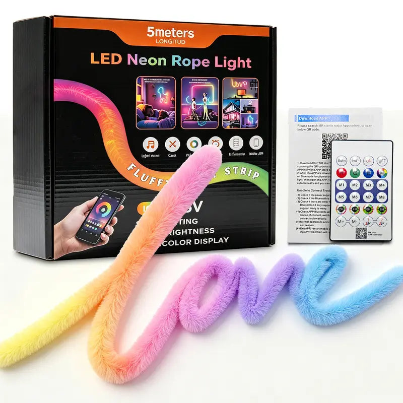 Smart RGB+IC LED Plush USB Neon Light Strip with Remote & App