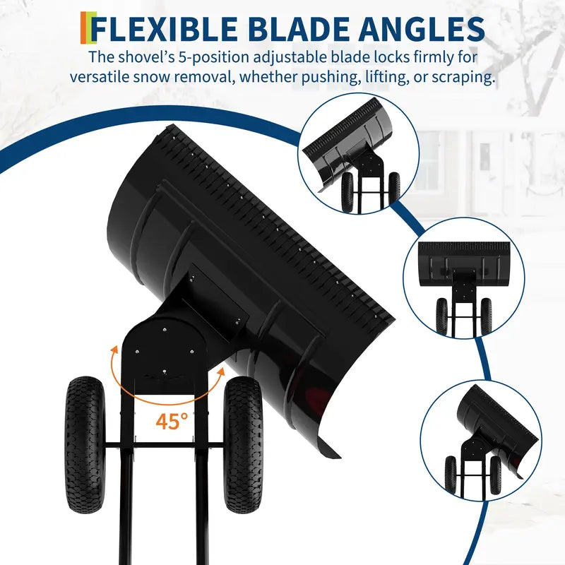 Adjustable snow pusher blade angles