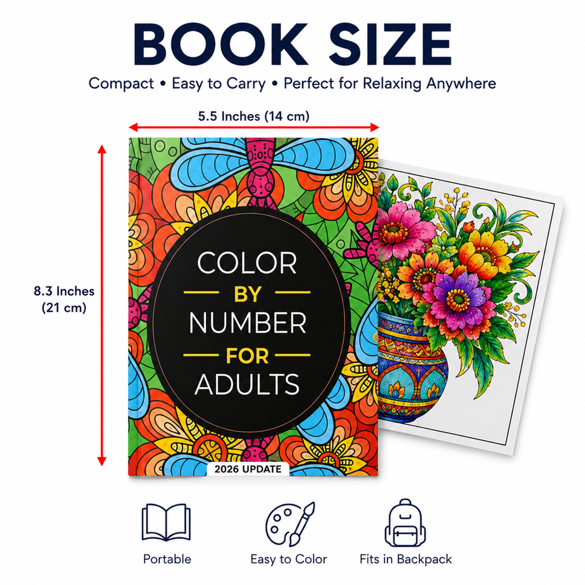 Book Only option: color-by-number book, approximately 5.5 by 8.3 inches; no markers included
