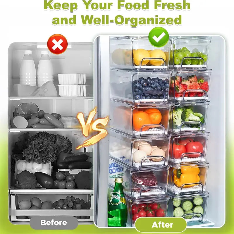 Clear Stackable Fridge Drawer Organizer Bins, 4-Pack