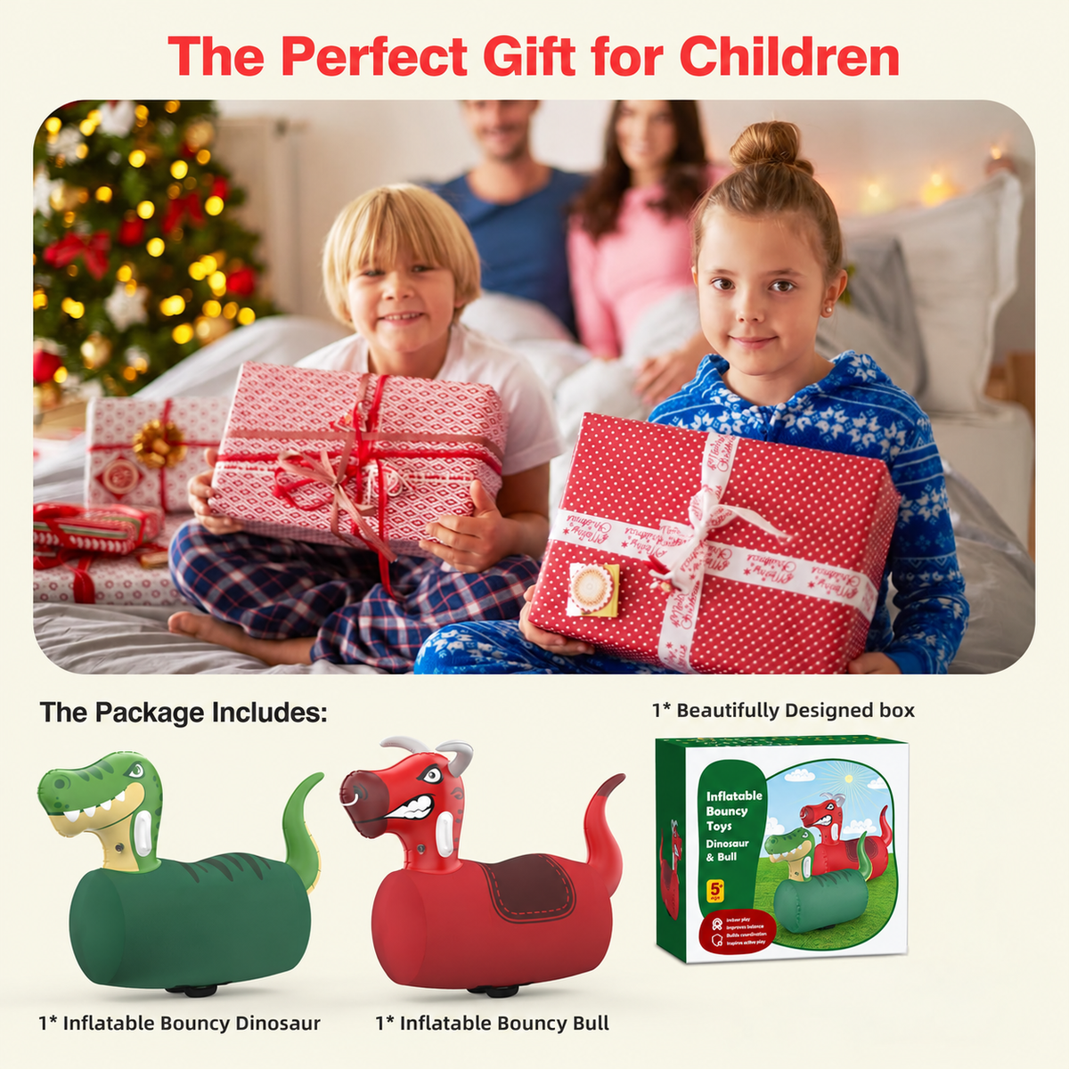 2-Piece Giant Inflatable Dinosaur & Bull Hopper Toys for Kids 5+