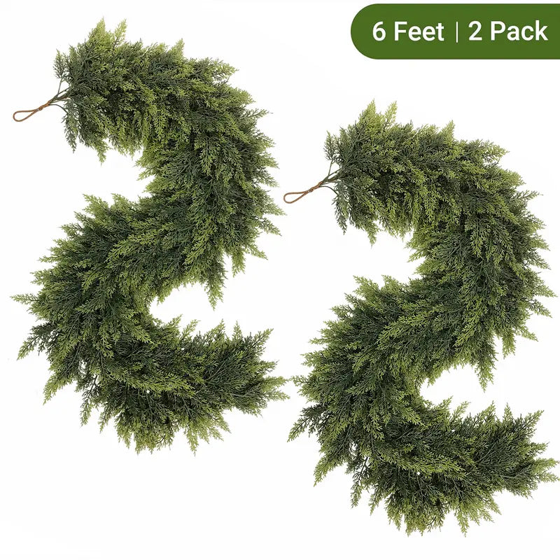 6 FT Artificial Cedar Garland, 2-Pack Green