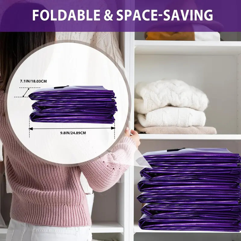Purple moving bags folded for storage