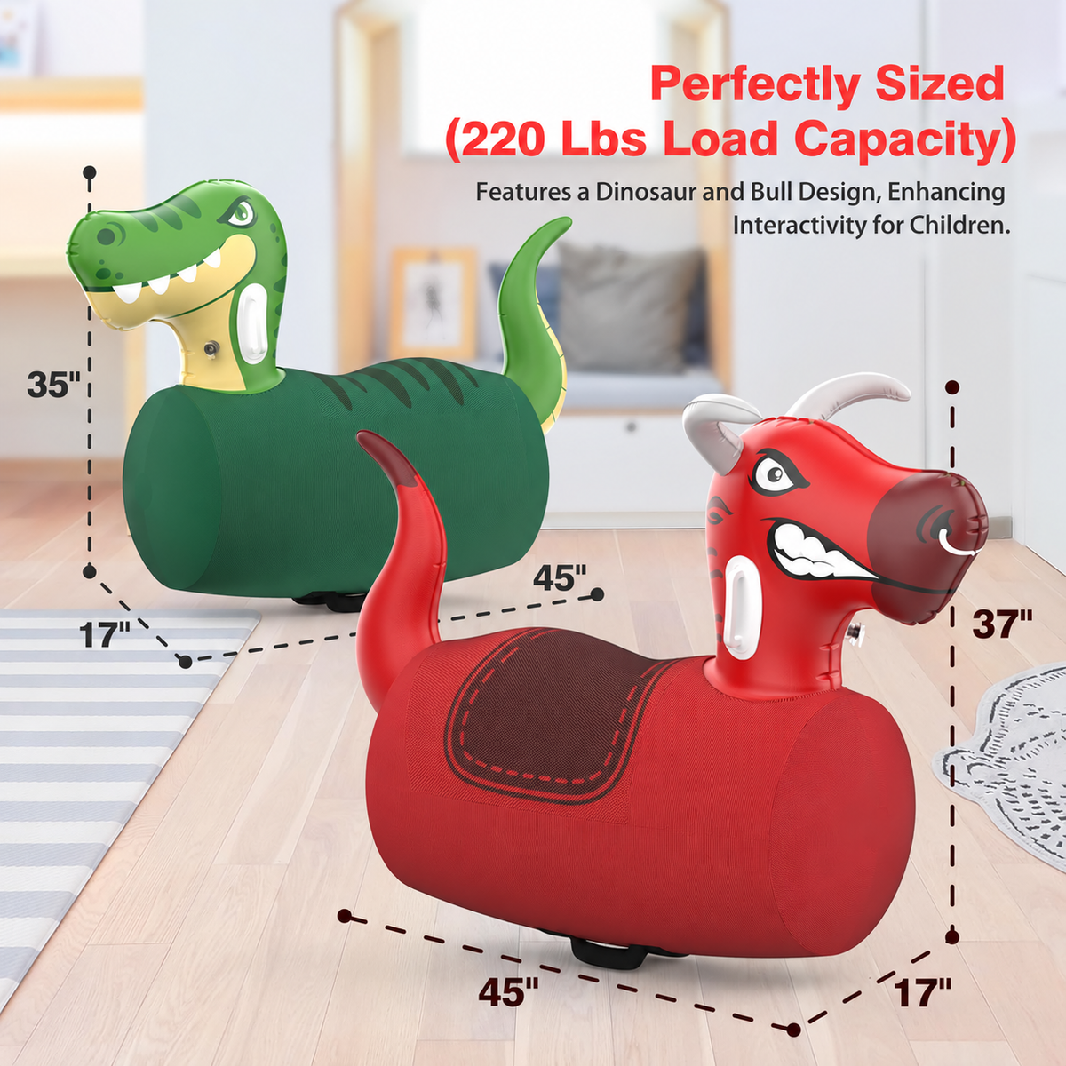 2-Piece Giant Inflatable Dinosaur & Bull Hopper Toys for Kids 5+